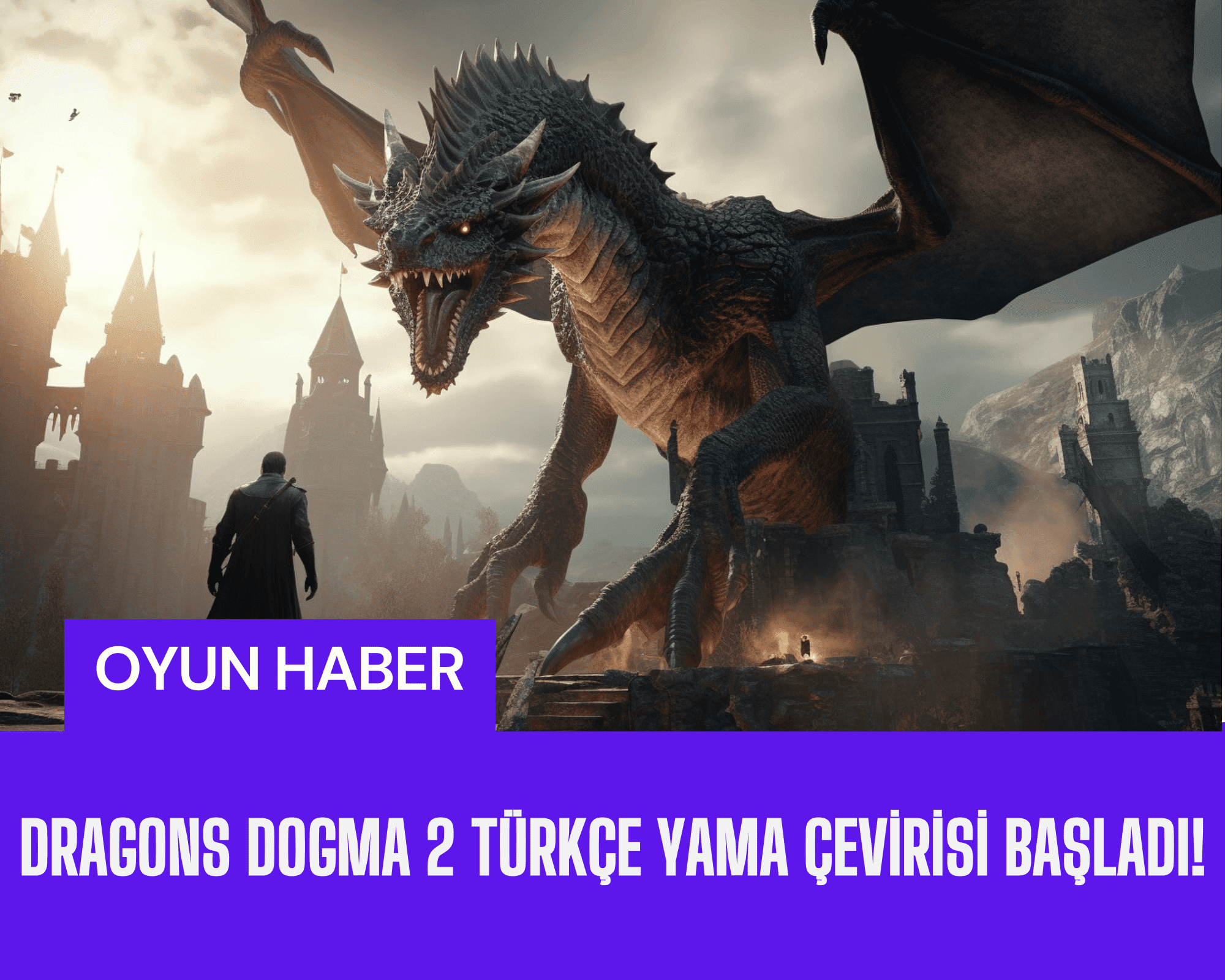 Dragon's Dogma 2 oyununun Türkçe yama projesi logosu ve ekran görüntüleri