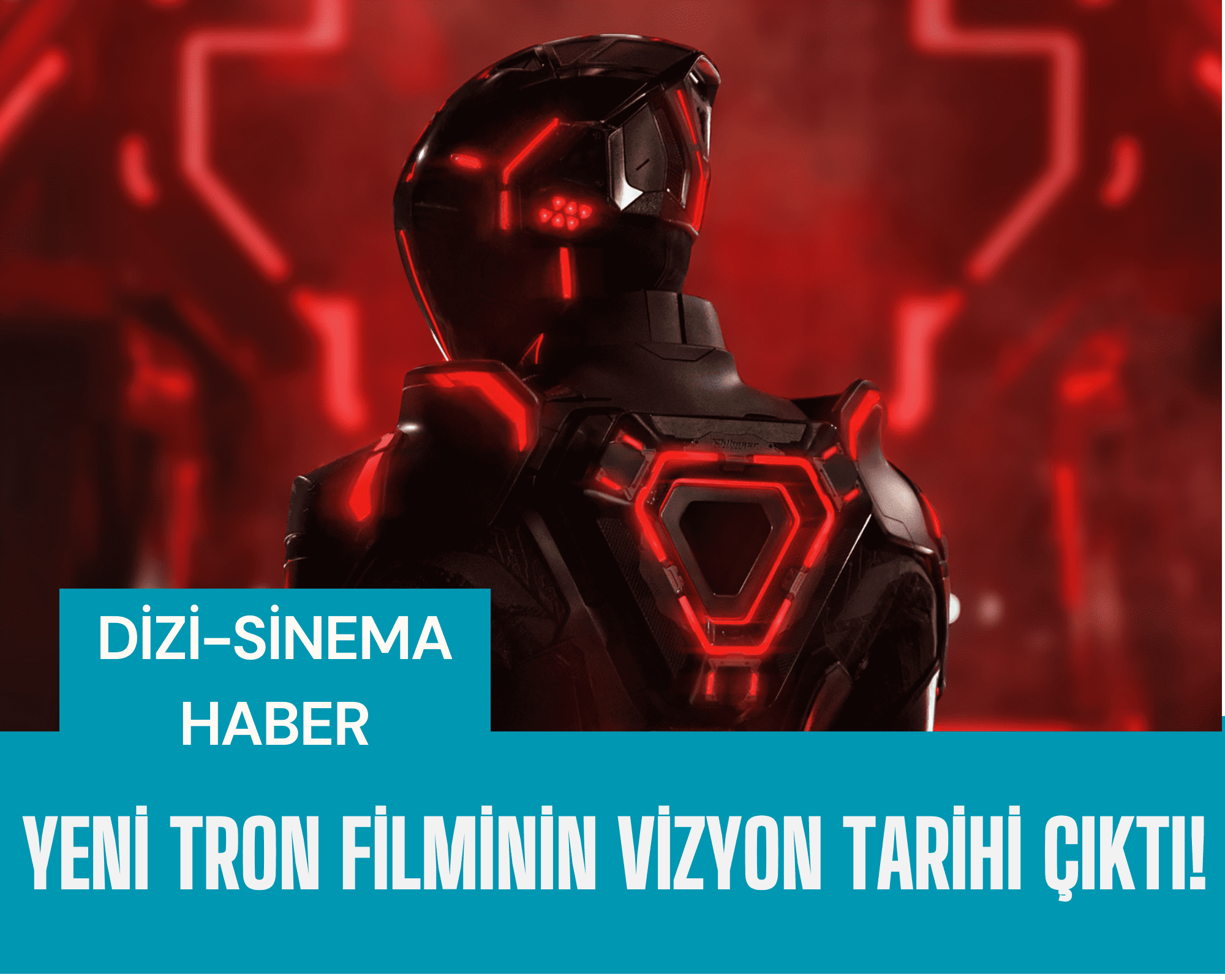 Tron: Ares filminin neon ışıklı logo tasarımı ve vizyon tarihini gösteren afiş.